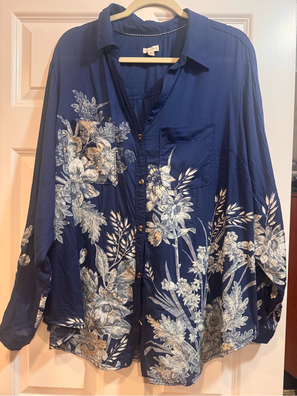 Anthropologie Navy Blue Floral Button-Down Shirt